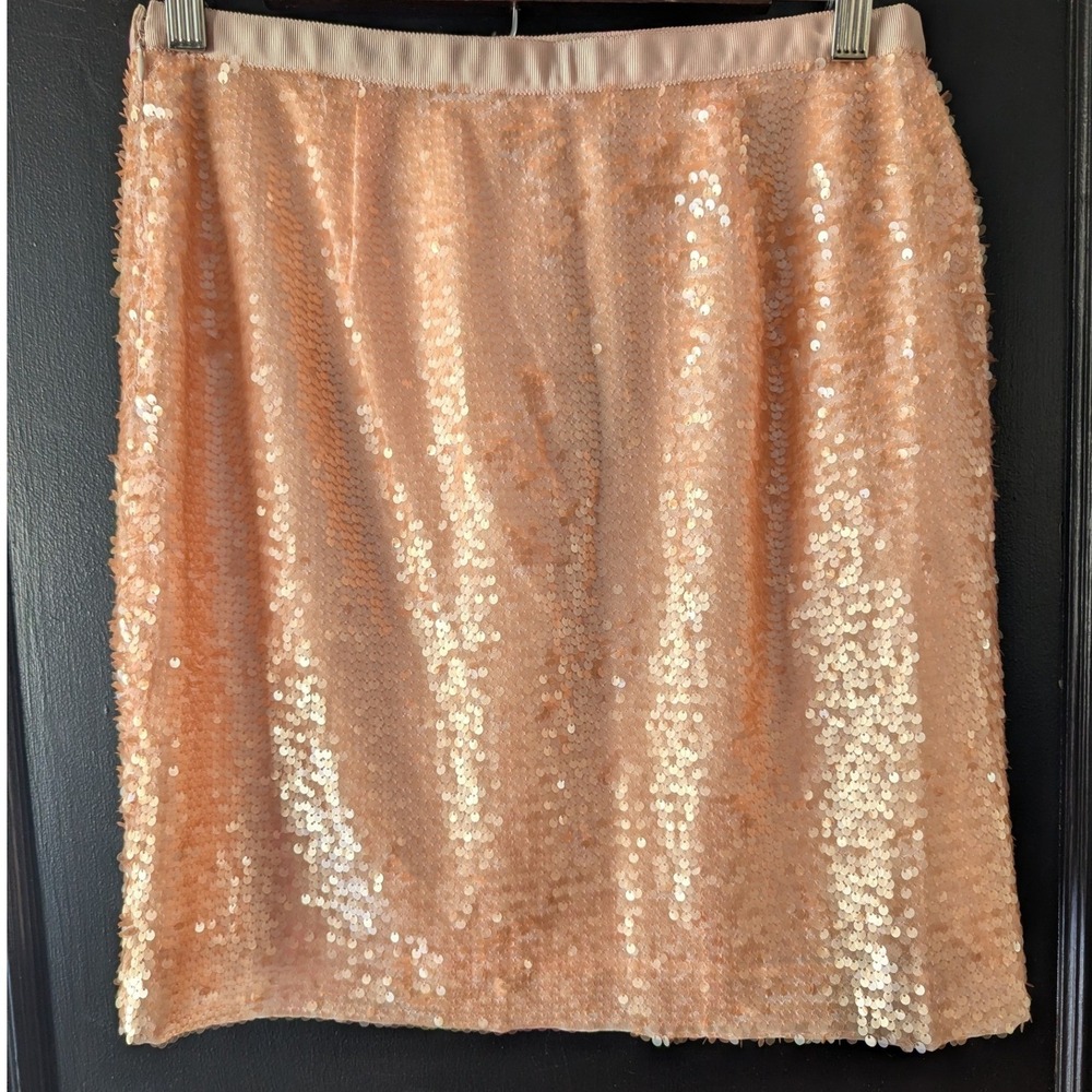 LOFT Peach Sequin Lined Mini Skirt Size 4P Glam Sparkle Shimmer Date Night NWT